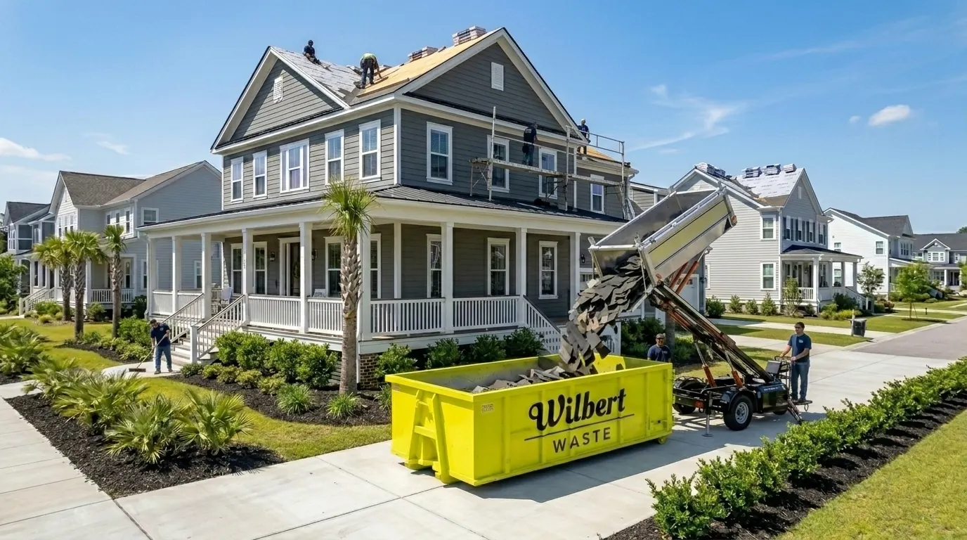 Roofing roll-off dumpster service in the Lowcountry